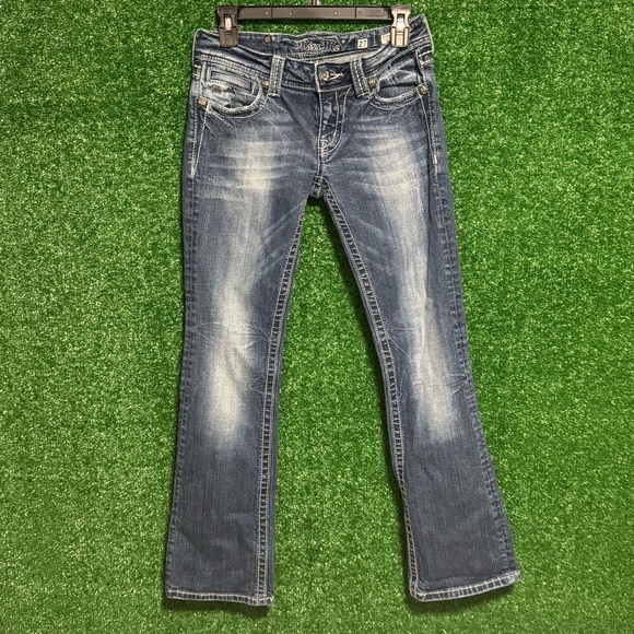 Miss Me Blue Boot Cut Jeans with Distressed Detailing - Picture 1 of 6